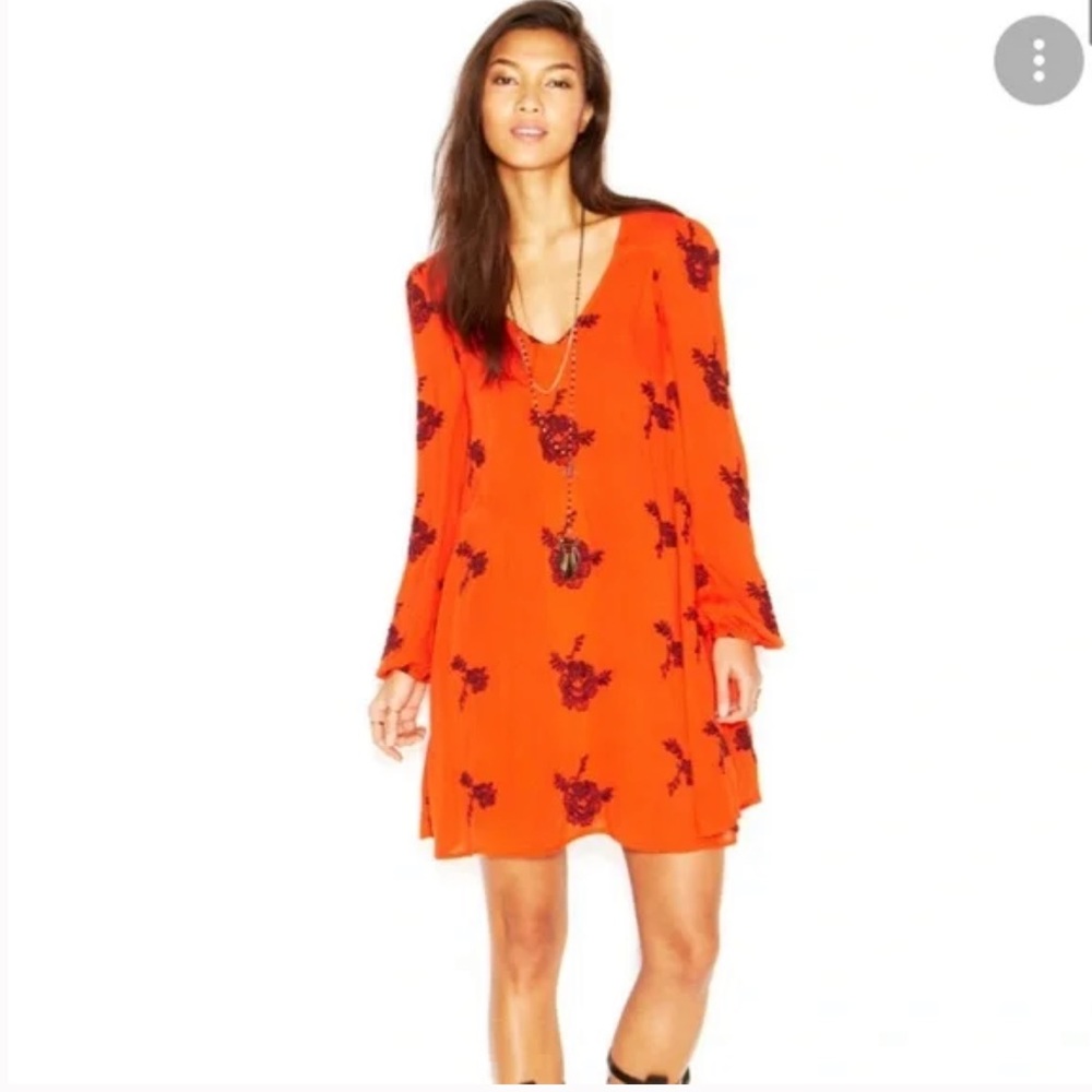 Free People Orange Mini Dress with Dark Floral Print
